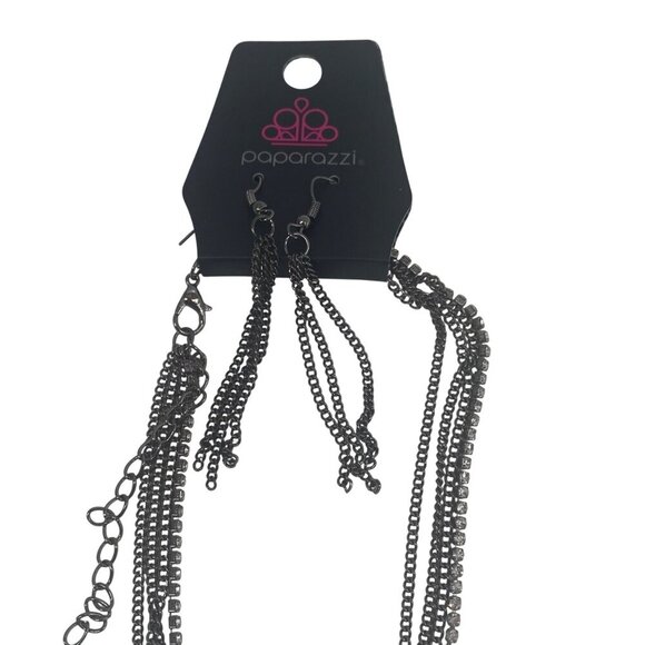 Paparazzi Jewelry Sleek & Destroy Multilayer Black Necklace & Earrings For Women - Picture 5 of 12